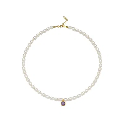 Linya Jewellery Women's Cosmic Big Pearl Zodiac Necklace Purple Birthtone