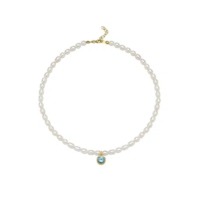 Linya Jewellery Women's Cosmic Big Pearl Zodiac Necklace Sky Blue Birthtone