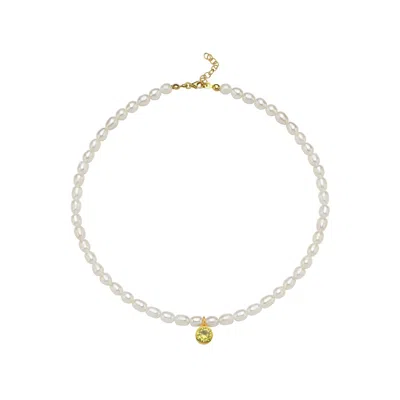 Linya Jewellery Women's Cosmic Big Pearl Zodiac Necklace Yellow Birthtone