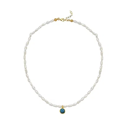Linya Jewellery Women's Cosmic Small Pearl Zodiac Necklace Blue Birthstone