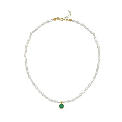 Linya Jewellery Women's Cosmic Small Pearl Zodiac Necklace Green Birthstone