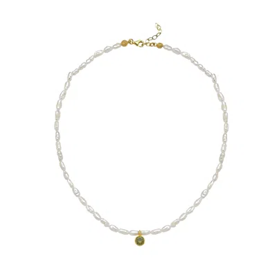 Linya Jewellery Women's Cosmic Small Pearl Zodiac Necklace Light Green Birthstone