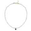 Linya Jewellery Women's Cosmic Small Pearl Zodiac Necklace Navy Blue Birthstone