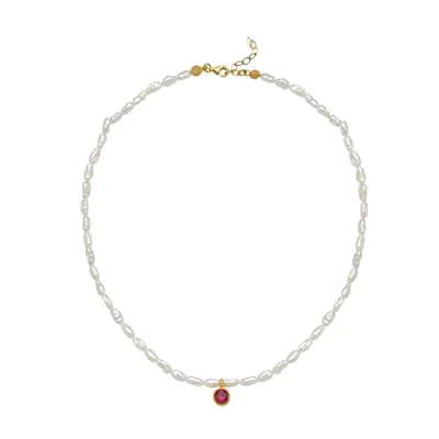 Linya Jewellery Women's Cosmic Small Pearl Zodiac Necklace Orange Birthstone