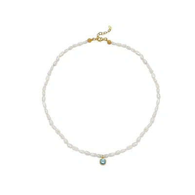 Linya Jewellery Women's Cosmic Small Pearl Zodiac Necklace Sky Blue Birthstone
