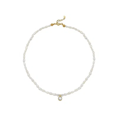 Linya Jewellery Women's Cosmic Small Pearl Zodiac Necklace White Birthstone