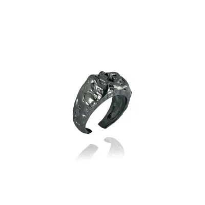 Linya Jewellery Women's Deka Amorphous Rectangular Black Oxid Silver Ring