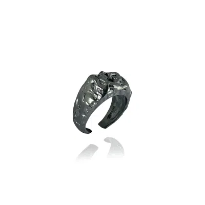 Linya Jewellery Women's Deka Amorphous Rectangular Black Oxid Silver Ring In Burgundy