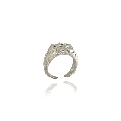 Linya Jewellery Women's Deka Amorphous Rectangular Matte Silver Ring