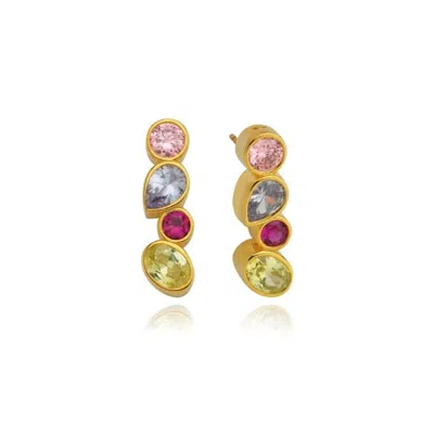Linya Jewellery Women's Diana Colorful Pink Four Stone Earrings