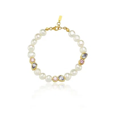 Linya Jewellery Women's Diana Colorful Stone Pearl Bracelet In Gray