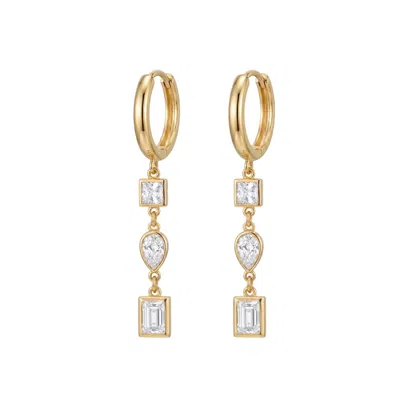 Linya Jewellery Women's Geometric Row Stone Silver & Gold Plated Hoop Earrings, Dangle Earrings