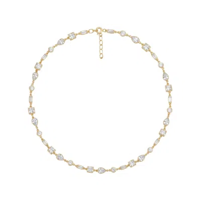 Linya Jewellery Women's Geometric Row Stone Silver & Gold Plated Necklace