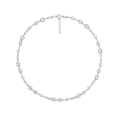 Linya Jewellery Women's Geometric Row Stone Silver Necklace