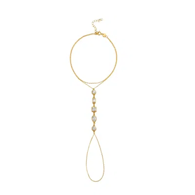 Linya Jewellery Women's Geometric Stone Sahmaran Silver & Gold Plated Bracelet, Hand Chain