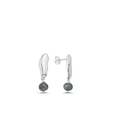 Linya Jewellery Women's Gera Black Pearl Dangle Earrings Silver