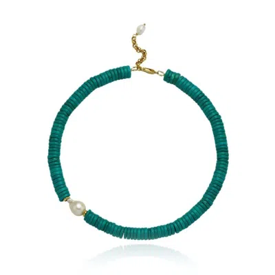 Linya Jewellery Women's Gold Alya Turquoise Big Pearl Necklace