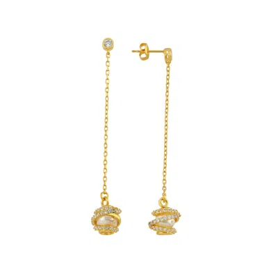 Linya Jewellery Women's Gold Amour Cage Pearl Long Chain Earring