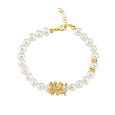 Linya Jewellery Women's Gold Amour Caged Pearl Bracelet, Wedding Jewelry