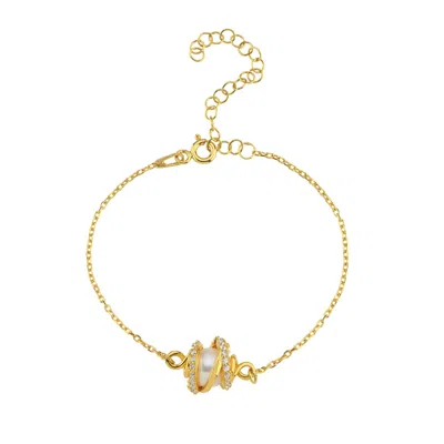 Linya Jewellery Women's Gold Amour Caged Pearl Chain Bracelet