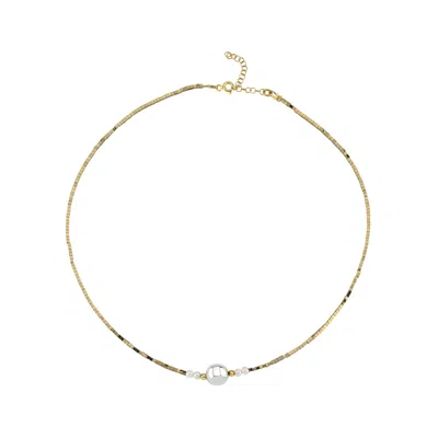Linya Jewellery Women's Gold Asel Silver Ball Pearl Hematite Stone Necklace