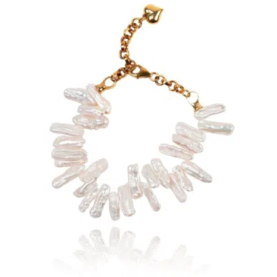 Linya Jewellery Women's Gold Asymmetrical Baroque Pearl Bracelet