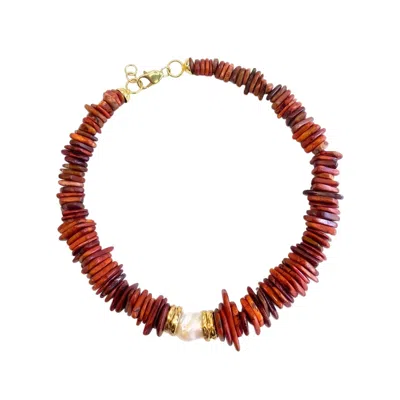 Linya Jewellery Women's Gold Baroque Pearl Brown Coral Natural Stone Necklace