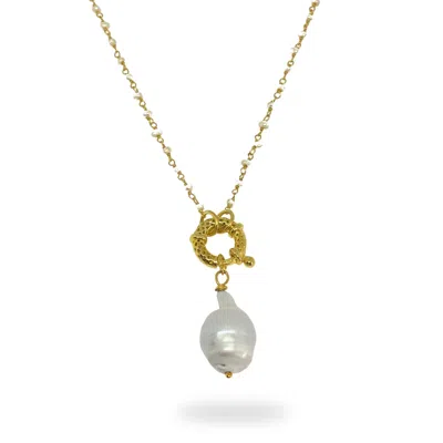 Linya Jewellery Women's Gold Baroque Pearl Chain Necklace