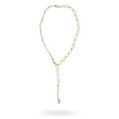 Linya Jewellery Women's Gold Baroque Pearl Lariat Dangle Necklace