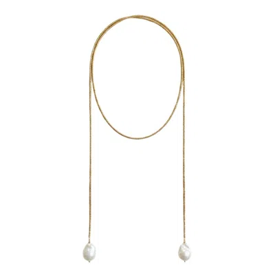 Linya Jewellery Women's Gold Baroque Pearl Long Mini Hematite Natural Stone Necklace