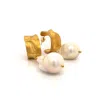 Linya Jewellery Women's Gold Baroque Pearl Matte Hammered Pattern Hoop Earring In Gold