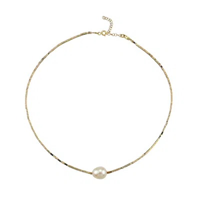 Linya Jewellery Women's Gold Baroque Pearl Mini Hematite Natural Stone Necklace