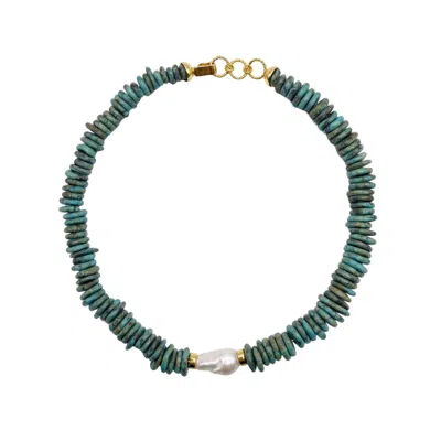 Linya Jewellery Women's Gold Baroque Pearl Turquoise Natural Stone Necklace In Green