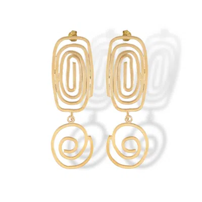 Linya Jewellery Women's Gold Big Geometric Round Spiral Dangle Earring