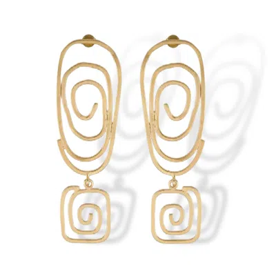 Linya Jewellery Women's Gold Big Spiral Square Dangle Geometric Earring