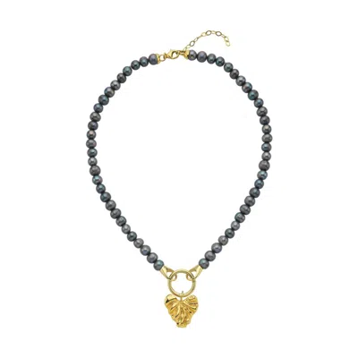 Linya Jewellery Women's Gold / Black Onos Black Pearl Heart Necklace
