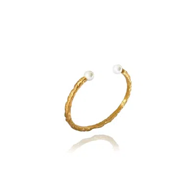 Linya Jewellery Women's Gold Brey Amorphous Matte Pearl Cuff