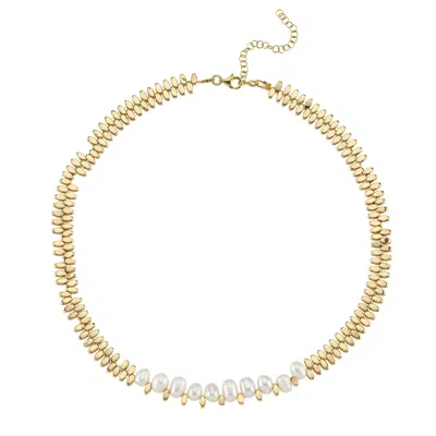 Linya Jewellery Women's Gold Caria Oval Pearl Hematite Stone Necklace