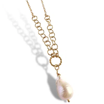Linya Jewellery Women's Gold Chain Big Baroque Pearl Necklace