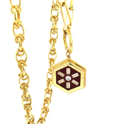 Linya Jewellery Women's Gold Claret Red Enamel Baguette Medallion Necklace