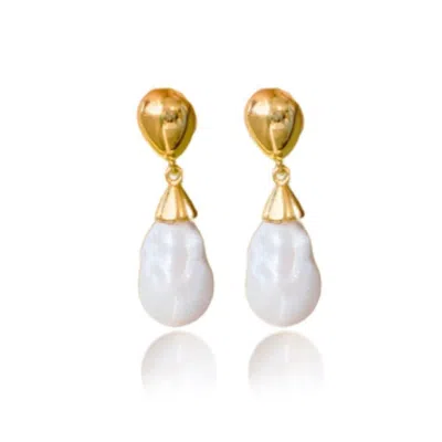 Linya Jewellery Women's Gold Depi Big Baroque Pearl Earrings