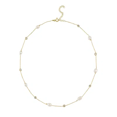 Linya Jewellery Women's Gold Dione Stone Chain Pearl Necklace