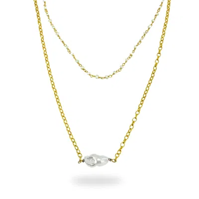 Linya Jewellery Women's Gold Double Chain Pearl Necklace