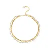 Linya Jewellery Women's Gold Double Pearl Chain Anklet