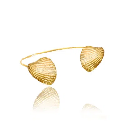 Linya Jewellery Women's Gold Double Seashell Cuff Bracelet