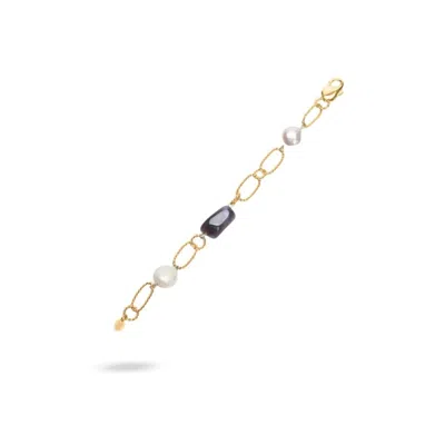 Linya Jewellery Women's Gold Elly Purple Stone Pearl Bracelet