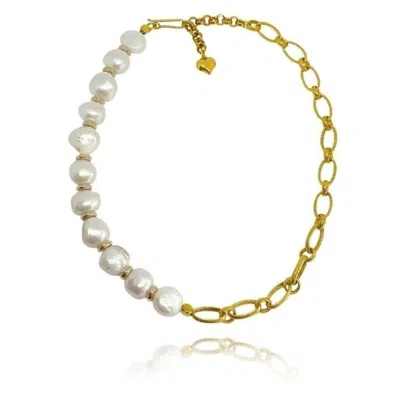 Linya Jewellery Women's Gold Enna Chain Baroque Pearl Necklace