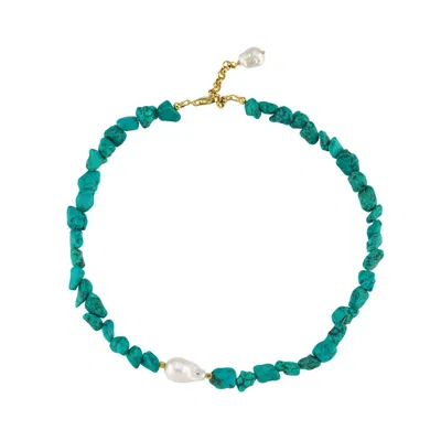 Linya Jewellery Women's Gold Ephyra Baroque Pearl Turquoise Necklace
