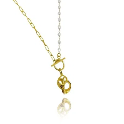 Linya Jewellery Women's Gold Gela Mussel Chain Pearl Necklace