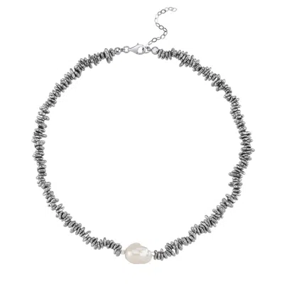 Linya Jewellery Women's Gold Halia Gray Hematite Stone Baroque Pearl Necklace